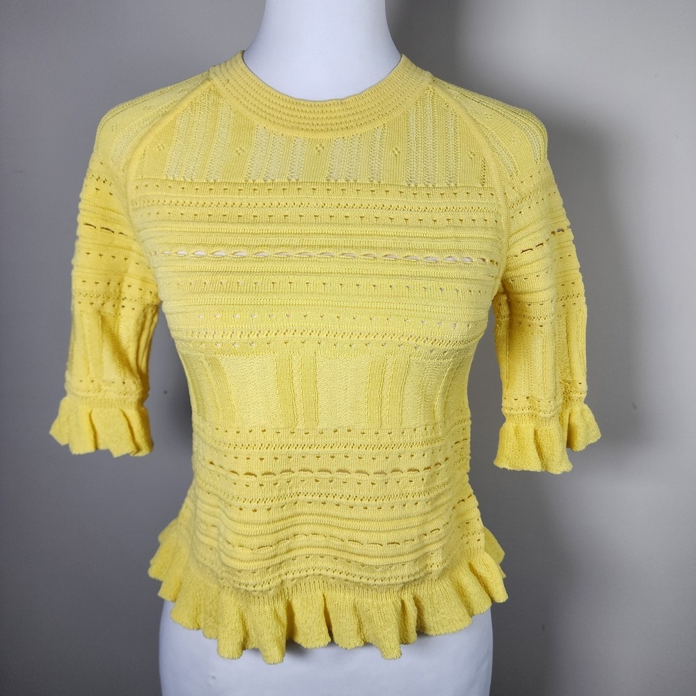 Amaryllis Yellow Top Womens Small Crochet Lace Knit Dopamine Loud Luxury‎ Bright